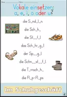 Vorschau - Arbeitsblätter - Vokale einsetzen "Im Schuhgeschäft" Einkaufen - DaZ / DaF / Deutsch - Seite 1