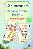 Vorschau - Fördermaterial/Inklusion - 10 Klettmappen nach TEACCH Zählen mit Monstern im ZR 3, Komplettpaket - Deckblatt