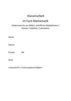 Vorschau - Klassenarbeiten - Klassenarbeit Mathe Klasse 4 - Deckblatt