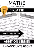 Vorschau - Arbeitsblätter - Mathe Addition Malen und Rechnen Zahlenraum 10 Mathematik 1. Klasse Anfangsunterricht Einführung Addition - Deckblatt