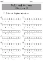 Vorschau - Arbeitsblätter - Mathe Addition Malen und Rechnen Zahlenraum 10 Mathematik 1. Klasse Anfangsunterricht Einführung Addition - Seite 1