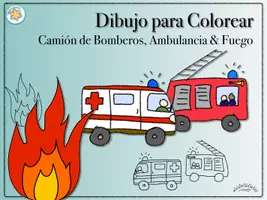 Vista previa - Manualidades / Dibujos para colorear - "Ambulancia, Camión de bomberos & Fuego“ - ilustración & dibujos para colorear & en colores - Portada