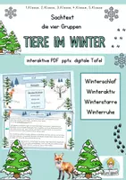 Vorschau - Unterrichtsreihen - Interaktive PDF, pptx, digitale Tafel 16:9, Tiere im Winter, Sachtext, Lesetext - Deckblatt
