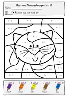 Vorschau - Arbeitsblätter - Rechenmalblatt - Plus- und Minusrechnungen bis 10 - Katze - Seite 1