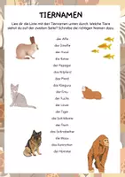 Vorschau - Arbeitsblätter - Tiernamen - Deckblatt