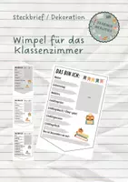 Vorschau - Mal- und Bastelvorlagen - Wimpel-Steckbriefe für das Klassenzimmer - Deckblatt