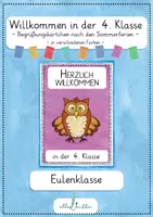 Vorschau - Anderer Materialtyp - Eule - Willkommen in der 4. Klasse - Begrüßungskärtchen nach den Sommerferien - Deckblatt