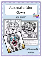 Vorschau - Mal- und Bastelvorlagen - Ausmalbilder Clowns Farbkontraste - Dekoration für Fasching und Karneval - Deckblatt