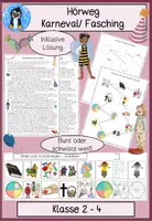 Vorschau - Arbeitsblätter - Hörweg "Karneval/ Fasching", Sachtext, Hörübung, Sachunterricht, Deutsch, Klasse 2, Klasse 3, Klasse 4 - Deckblatt