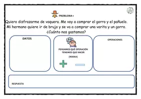 Vista previa - Hojas de trabajo - TIENDA DE DISFRACES "RESOLUCIÓN DE PROBLEMAS PRIMER CICLO" - página 1