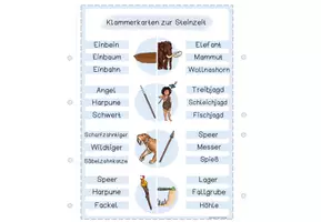 Vorschau - Fördermaterial/Inklusion - Klammerkarten zum Thema Steinzeit - Seite 1