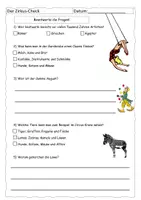 Vorschau - Arbeitsblätter - Quiz zum Zirkus-Check (mit Lösung) - Deckblatt