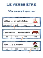 Aperçu - Jeux - Le verbe être : jeu d’association - 33 cartes à pinces - Page de couverture