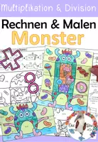 Vorschau - Arbeitsblätter - Rechnen und Malen - Zahlenraum 100 - Multiplikation & Division - Monster Klappbild - Deckblatt