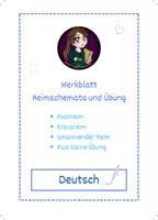 Vorschau - Arbeitsblätter - Reimschema in Gedichten - Paar-, Kreuz- und umarmender Reim plus Übung - Deckblatt
