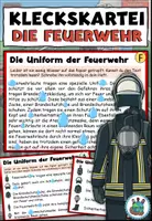 Vorschau - Aufgabenkarten - Kleckskartei / Klecksaufgaben "Die Uniform der Feuerwehr" Achtung, Notfall! dreifach differenziert DaZ / DaF / Deutsch - Deckblatt