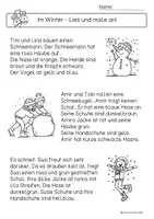 Vorschau - Arbeitsblätter - Lesen und malen Winter, Leseverständnis - Seite 2
