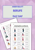 Vorschau - Arbeitsblätter - BERUFE: Was passt zum Bild? Male an (2 Arbeitsblätter) DAZ DAF - Deckblatt