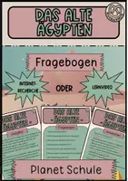 Vorschau - Arbeitsblätter - Das alte Ägypten - Fragebogen - Video / Recherchearbeit - Deckblatt