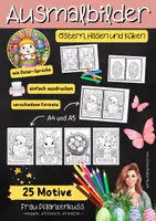 Vorschau - Mal- und Bastelvorlagen - Ausmalbilder Ostern, Hasen und Küken mit Sprüche - Seite 1