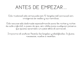 Vista previa - Unidades / Secuencias / Situaciones de Aprendizaje - 12 TARJETAS CON IMÁGENES REALES «EL CARNAVAL» - página 1