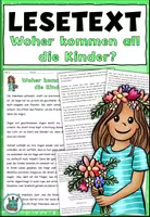 Vorschau - Text - 6-seitiger Lesetext "Woher kommen all die Kinder?" Was machen die Kinder im Frühling? DaZ / DaF / Deutsch - Deckblatt