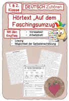 Vorschau - Arbeitsblätter - Hörtext "Auf dem Faschingsumzug" (Zuhören) mit den Knuffies - Deckblatt