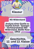 Vorschau - Klassenarbeiten - Klausur Geschichte – NS-Widerstand | Sophie Scholl - Deckblatt