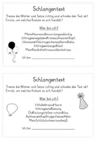 Vorschau - Arbeitsblätter - Faschingskostüme: Schlangentexte - Seite 1