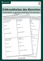 Vorschau - Arbeitsblätter - Erbkrankheiten des Menschen - Arbeitsblatt inkl. Lösungen - Deckblatt