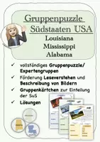 Vorschau - Arbeitsblätter - Südstaaten USA/Southern States - Gruppenpuzzle - Deckblatt