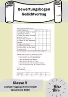 Vorschau - Arbeitsblätter - Bewertungsbogen Gedichtvortrag Klasse 5 - Deckblatt