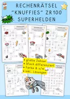 Vorschau - Arbeitsblätter - Rechenrätsel Superhelden - Knuffies, ZR100, Rechengitter - Deckblatt