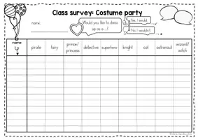 Vorschau - Arbeitsblätter - Costume Party - Class Survey Englisch Grundschule (Klasse 3–4) – Interview & Speaking Activity für Wortschatztraining Fasching | Arbeitsblätter - Seite 2