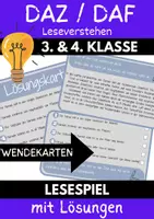 Vorschau - Arbeitsblätter - Lesetraining DaZ Wendekarten Leseförderung Lesespiel Grundschule 3. & 4. Klasse mit Lösungskarte - Deckblatt
