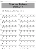 Vorschau - Arbeitsblätter - Mathematik Addition Malen und Rechnen Zahlenraum 10 Mathe 1. Klasse Anfangsunterricht Einführung Addition - Seite 1