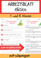Vorschau - Arbeitsblätter - Aktien und Börse Arbeitsblatt Wirtschaft Arbeitsblatt 7. & 8.Klasse AB Vermögen mit Lösungen - Deckblatt