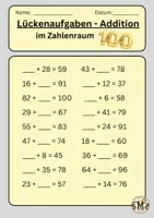 Vorschau - Arbeitsblätter - Lückenaufgaben Addition und Subtraktion im Zahlenraum 100 - Deckblatt