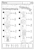Vorschau - Arbeitsblätter - Rechenspaziergang Fasching (Subtraktion bis 10) - Seite 1