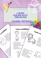 Vorschau - Arbeitsblätter - 3 Arbeitsblätter: Lesen Malen 1. Klasse ZOO Tiere (DAZ DAF) - Deckblatt
