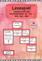 Vorschau - Spiele - Lesespiel Adjektive mit -ig, -lich, -isch, -bar, -sam - Deckblatt