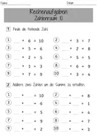 Vorschau - Arbeitsblätter - Rechenaufgaben Zahlenraum 10, 20, 100 9 Arbeitsblätter Addition 1. Klasse & 2. Klasse - Seite 2