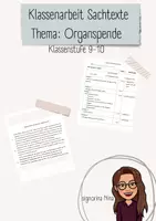 Vorschau - Klassenarbeiten - Klassenarbeit Sachtexte - Thema Organspende - Deckblatt