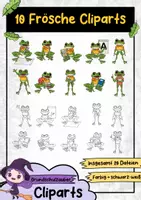 Vorschau - selbst erstellte Cliparts/Grafiken - 10 Frösche Clipart Set - Frosch Illustration (Tiere Cliparts) - Deckblatt