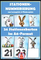 Vorschau - Stationenlernen - Nummern für Stationen - lustiger Osterhase - Deckblatt
