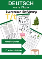 Vorschau - Mal- und Bastelvorlagen - Buchstabeneinführung 1. Klasse - Buchstabe T/t - Grundschrift - Deckblatt