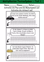Vorschau - Arbeitsblätter - 1x1 Textaufgaben Multiplikation - Mathematik kleines ein mal eins - Seite 1