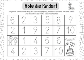 Vorschau - Arbeitsblätter - Zahlen & Zählen bis zehn Nachspur-Labyrinthe 🎨🧩🔢 - Seite 2