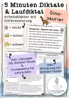 Vorschau - Arbeitsblätter - 5 Minuten Diktate und Laufdiktate "Dinosaurier" mit Differenzierung #17 FrauCuppaTea - Deckblatt