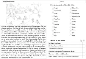 Vorschau - Arbeitsblätter - Leseverständnis zum Wimmelbild "Spaß im Schnee" - Seite 1